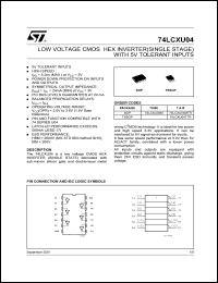 74LCXU04TTR datasheet: CMOS HEX INVERTER WITH 5V TOLERANT INPUT 74LCXU04TTR