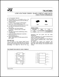 74LVC08AM datasheet: LOW VOLTAGE CMOS QUAD 2-INPUT AND GATE HIGH PERFORMANCE 74LVC08AM