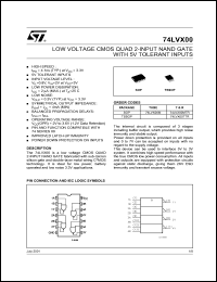 74LVX00M datasheet: LOW VOLTAGE CMOS QUAD 2-INPUT NAND GATE 74LVX00M
