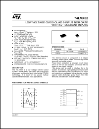 74LVX02TTR datasheet: LOW VOLTAGE CMOS QUAD 2-INPUT NOR GATE 74LVX02TTR