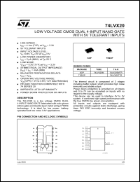 74LVX20MTR datasheet: LOW VOLTAGE DUAL 4-INPUT NAND GATE 74LVX20MTR