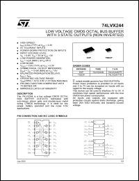 74LVX244TTR datasheet: LOW VOLTAGE OCTAL BUS BUFFER WITH 3 STATE OUTPUTS (NON INVERTED) 74LVX244TTR