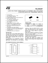 74LVX257M datasheet: LOW VOLTAGE QUAD 2 CHANNEL MULTIPLEXER (3-STATE) 74LVX257M