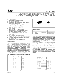 74LVX373TTR datasheet: LOW VOLTAGE OCTAL D-TYPE LATCH (3-STATE NON INV.) WITH 5V TOLERANT INPUTS 74LVX373TTR