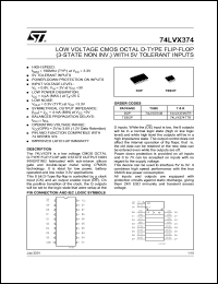 74LVX374TTR datasheet: LOW VOLTAGE OCTAL D-TYPE FLIP FLOP (3-STATE NON INV.) WITH 5V TOLERANT INPUTS 74LVX374TTR