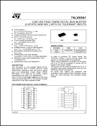 74LVX541M datasheet: LOW VOLTAGE CMOS OCTAL BUS BUFFER (3-STATE NON INV.)WITH 5V TOLERANT INPUTS 74LVX541M