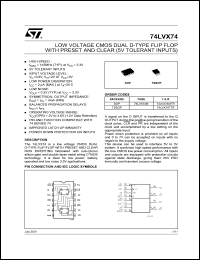 74LVX74M datasheet: LOW VOLTAGE DUAL D-TYPE FLIP FLOP WITH RESET AND CLEAR 74LVX74M