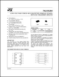 74LVXU04MTR datasheet: LOW VOLTAGE CMOS HEX INVERTER (SINGLE STAGE) 74LVXU04MTR