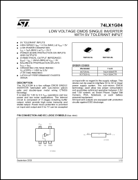 74LX1G04CTR datasheet: LOW VOLTAGE CMOS SINGLE INVERTER WITH 5V TOLERANT INPUT 74LX1G04CTR