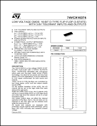 74VCX16374TTR datasheet: LOW VOLTAGE 16-BIT D-TYPE FLIP FLOP (3-STATE) WITH 3.6V TOLERANT INPUTS AND OUTPUTS 74VCX16374TTR