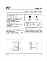 74VHC27MTR datasheet: TRIPLE 3-INPUT NOR GATE 74VHC27MTR