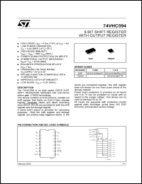 74VHC594M datasheet: 8 BIT SHIFT REGISTER WITH OUTPUT REGISTER 74VHC594M