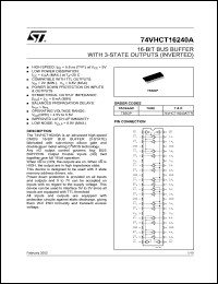 74VHCT16240ATTR datasheet: 16-BIT BUS BUFFER WITH 3-STATE OUTPUTS (INVERTED) 74VHCT16240ATTR