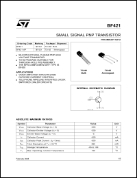 BF421 datasheet: SMALL SIGNAL PNP TRANSISTOR BF421