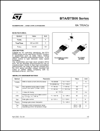 BTA06-800BW datasheet: 6A TRIACS BTA06-800BW