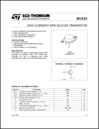 BUX22 datasheet: HIGH CURRENT NPN SILICON TRANSISTOR BUX22