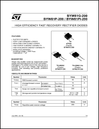 BYW81G-200 datasheet: HIGH EFFICIENCY FAST RECOVERY RECTIFIER DIODES BYW81G-200