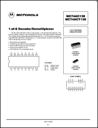 MC74AC138D datasheet: 1 of 8 Decoder/Demultiplexer MC74AC138D