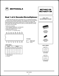 MC74AC139MEL datasheet: Dual 1 of 4 Decoder/Demultiplexer MC74AC139MEL