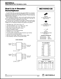 MC74VHC139N datasheet: Dual 2-to-4 Decoder/Demultiplexer MC74VHC139N