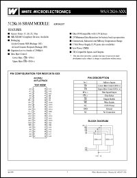 WS512K16-17DLI datasheet: 17ns; 5V power supply - 3.3V parts also available; 512K x 16 SRAM module WS512K16-17DLI