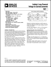 1B21 datasheet: InputV: 0-10V; isolated, loop-powered voltage-to-current converter. For multichannel processs control, A/D converter - current loop interface, analog transmitters and controllers 1B21