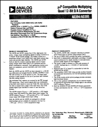 AD394SM datasheet: 0.3-17V; quad 12-bit compatible multiplying D/A converter AD394SM