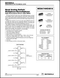 MC74HC4016D datasheet: Quad Analog Switch/Multiplexer/Demultiplexer MC74HC4016D