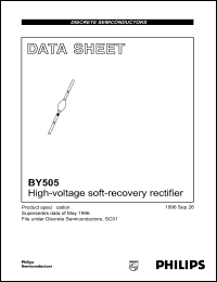 BY505 datasheet: High-voltage soft-recovery rectifier. Repetitive peak reverse voltage 2200 V. BY505