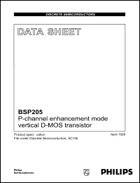 BSP205 datasheet: P-channel enhancement mode vertical D-MOS transistor. BSP205