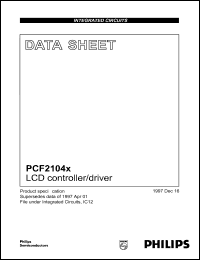PCF2104CU/2 datasheet: LCD controller/driver. Chip with bumps in tray. PCF2104CU/2