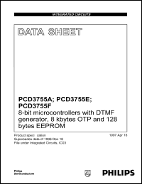 PCD3755AT datasheet: 8-bit microcontroller with DTMF generator, 8 kbytes OTP and 128 bytes EEPROM. PCD3755AT