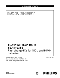 TEA1103T datasheet: Fast charge IC for NiCd and NiMH batteries. TEA1103T