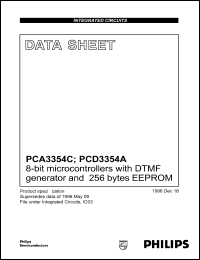 PCD3354AH datasheet: 8-bit microcontroller with DTMF generator and 256 bytes EEPROM. PCD3354AH