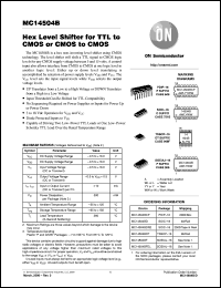 MC14504BF datasheet: Hex Level Shifter for TTL to CMOS or CMOS to CMOS MC14504BF