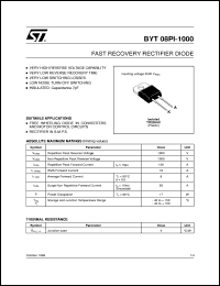 BYT08PI-1000 datasheet: FAST RECOVERY RECTIFIER DIODE BYT08PI-1000