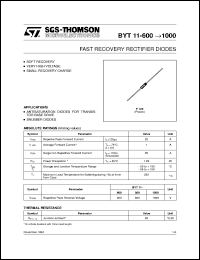 BYT11-600 datasheet: FAST RECOVERY RECTIFIER DIODES BYT11-600