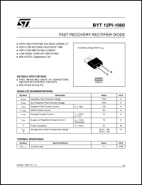 BYT12PI-1000 datasheet: FAST RECOVERY RECTIFIER DIODE BYT12PI-1000