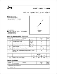 BYT13-1000 datasheet: FAST RECOVERY RECTIFIER DIODES BYT13-1000