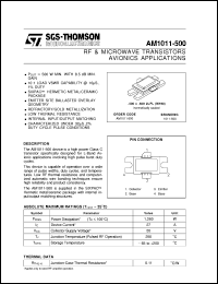 AM1011-500 datasheet: L-BAND AVIONICS APPLICATIONS RF & MICROWAVE TRANSISTORS AM1011-500