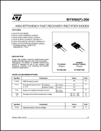 BYW80-200 datasheet: HIGH EFFICIENCY FAST RECOVERY RECTIFIER DIODES BYW80-200