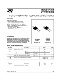 BYW81PI-200 datasheet: HIGH EFFICIENCY FAST RECOVERY RECTIFIER DIODES BYW81PI-200