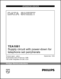 TEA1081T datasheet: Supply circuit with power-down for telephone set peripherals. TEA1081T
