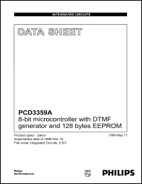 PCD3359AT datasheet: 8-bit microcontroller with DTMF generator and 128 bytes EEPROM. PCD3359AT