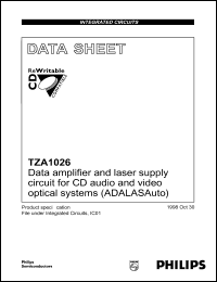 TZA1026T datasheet: Data amplifier and laser supply circuit for CD audio and video optical systems (ADALASAuto). TZA1026T