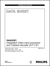 SAA5281GP datasheet: Integrated video input processor ant teletext decoder (IVT1.8). SAA5281GP