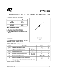 BYW98-200 datasheet: HIGH EFFICIENCY FAST RECOVERY RECTIFIER DIODES BYW98-200