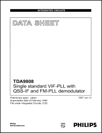 TDA9808T datasheet: Single standard VIF-PLL with QSS-IF and FM-PLL demodulator. TDA9808T