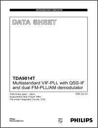 TDA9814T datasheet: Multistandard VIF-PLL with QSS-IF and dual FM-PLL/AM demodulator. TDA9814T