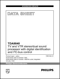 TDA9840 datasheet: TV and VTR stereo/dual sound processor with digital identification and I2C-bus control. TDA9840